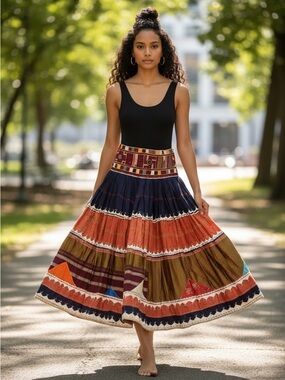 Authentic Vtg Banjara Tribal Phetiya Skirt Hand-Embroidered Cotton Folk Art 26”